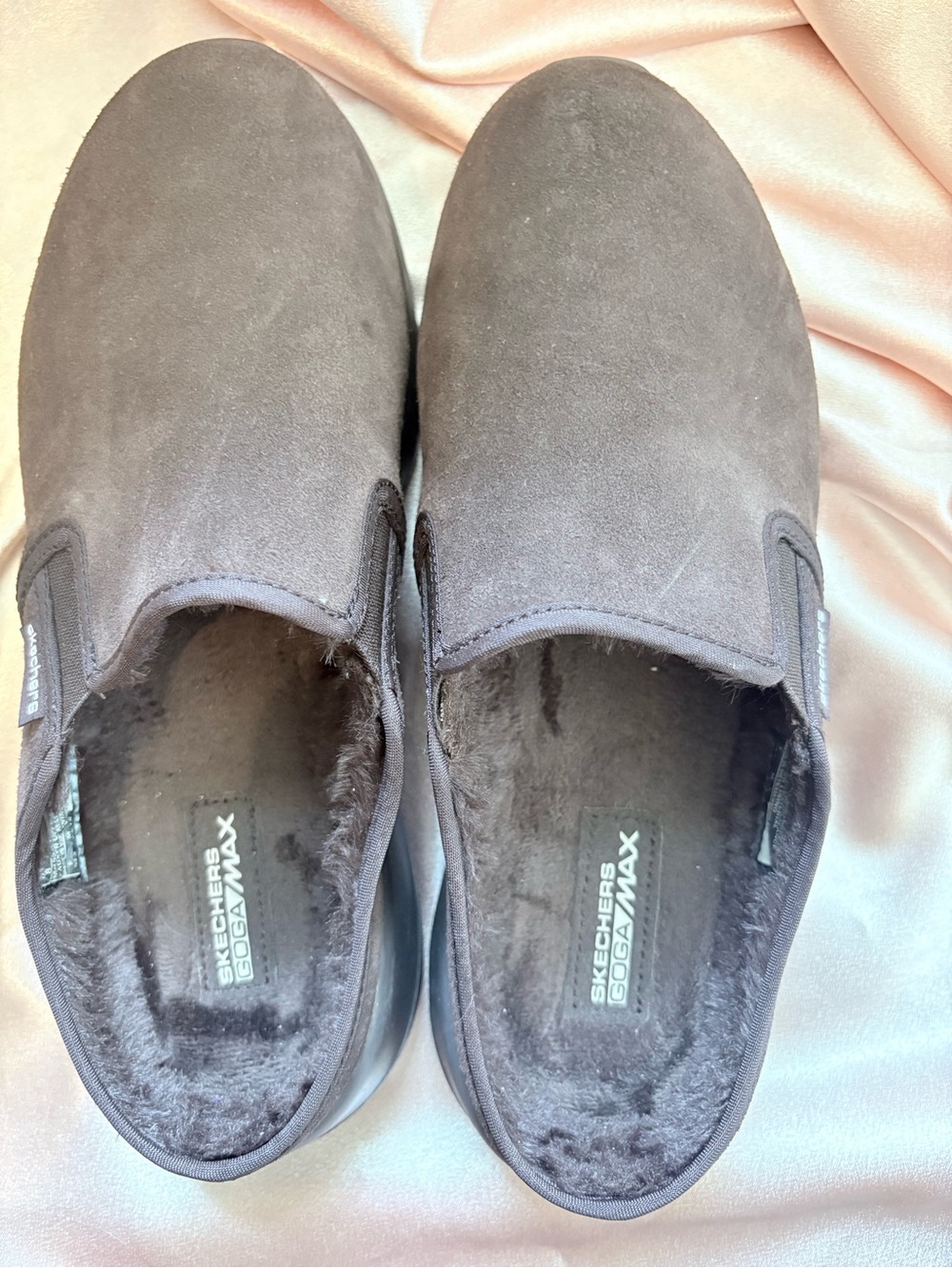 Skechers GOwalk Joy Chocolate Brown Suede Faux Fur Mule Clogs Size 8 W